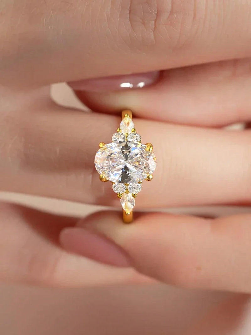 925 Sterling Silver Elliptical Zircon Ring
