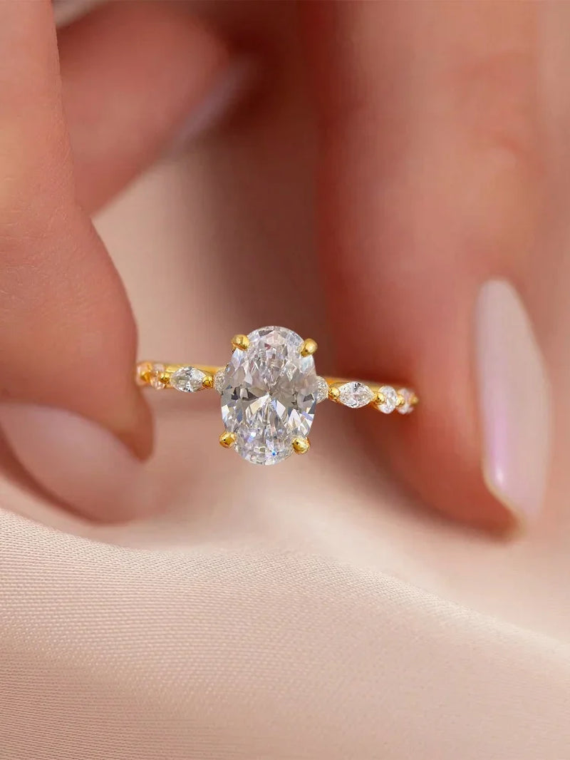 925 Sterling Silver Elliptical Zircon Ring
