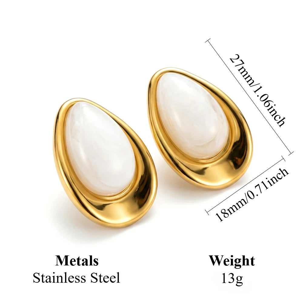 Gold Plated Stainless Steel Teardrop Stud Earrings 