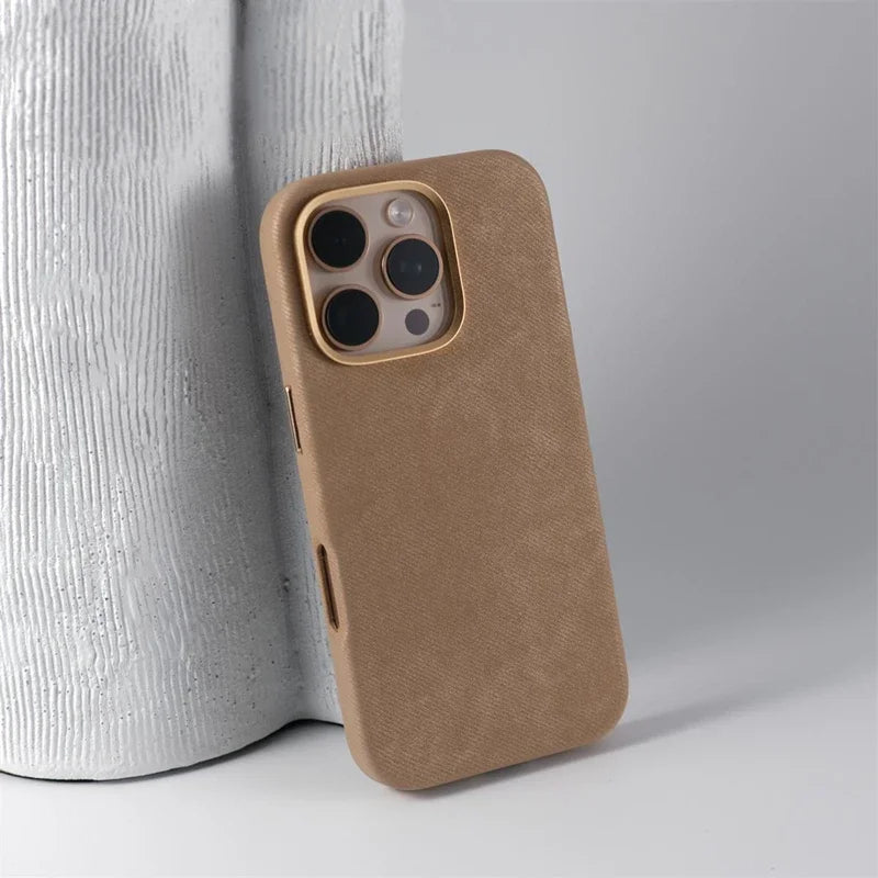 Magnetic Wireless Charging Phone Case for Iphone 17 16Pro Max 14 15 Pro 13 12 Retro Flannel Fibre Metal Lens Armor Cover