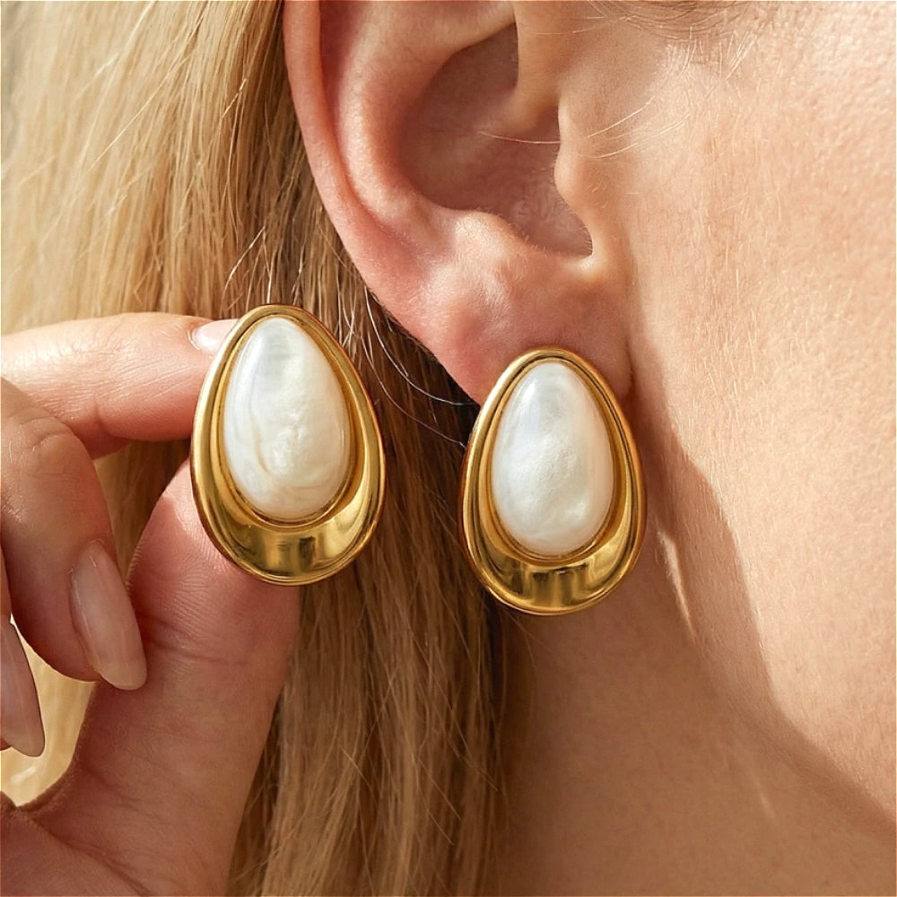 Gold Plated Stainless Steel Teardrop Stud Earrings 