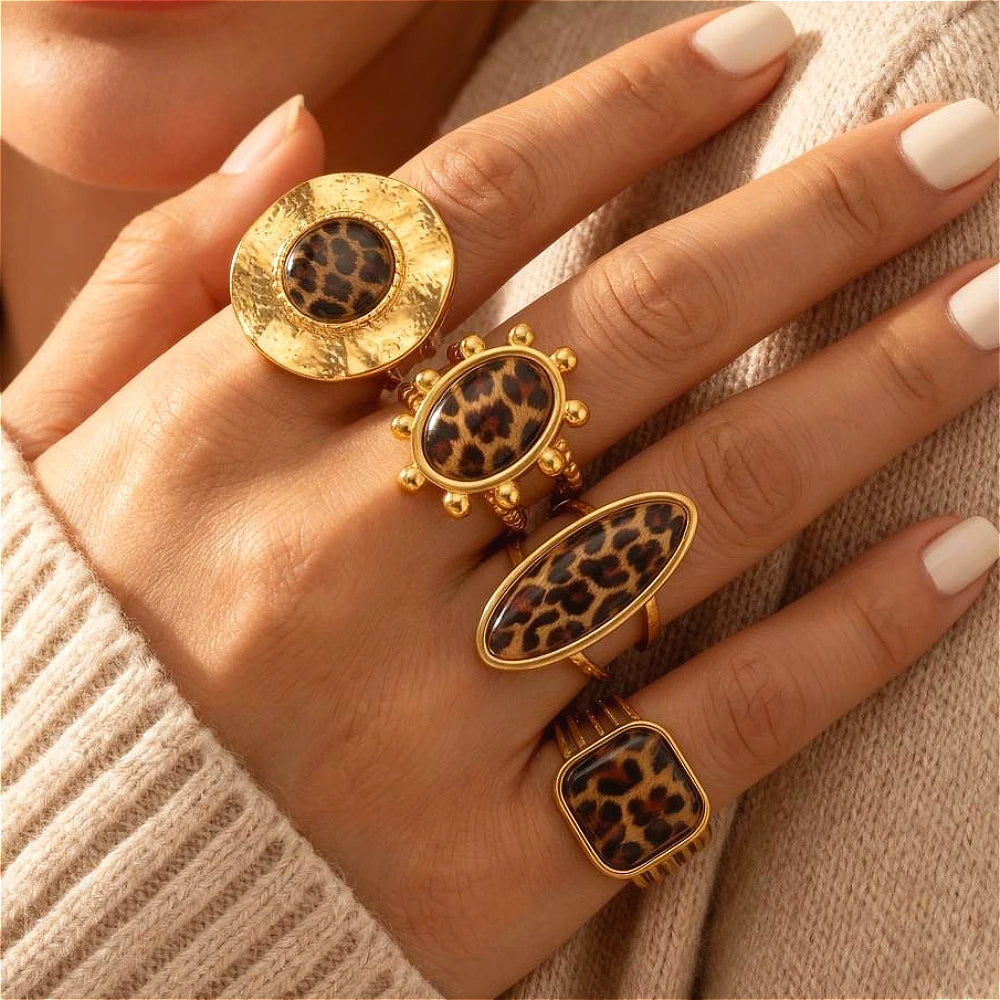 Vintage Leopard Print Stainless Steel Ring