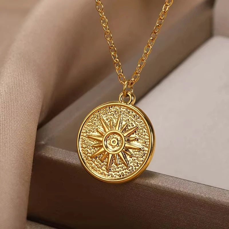 Sunflower Geometric Pendant Necklace