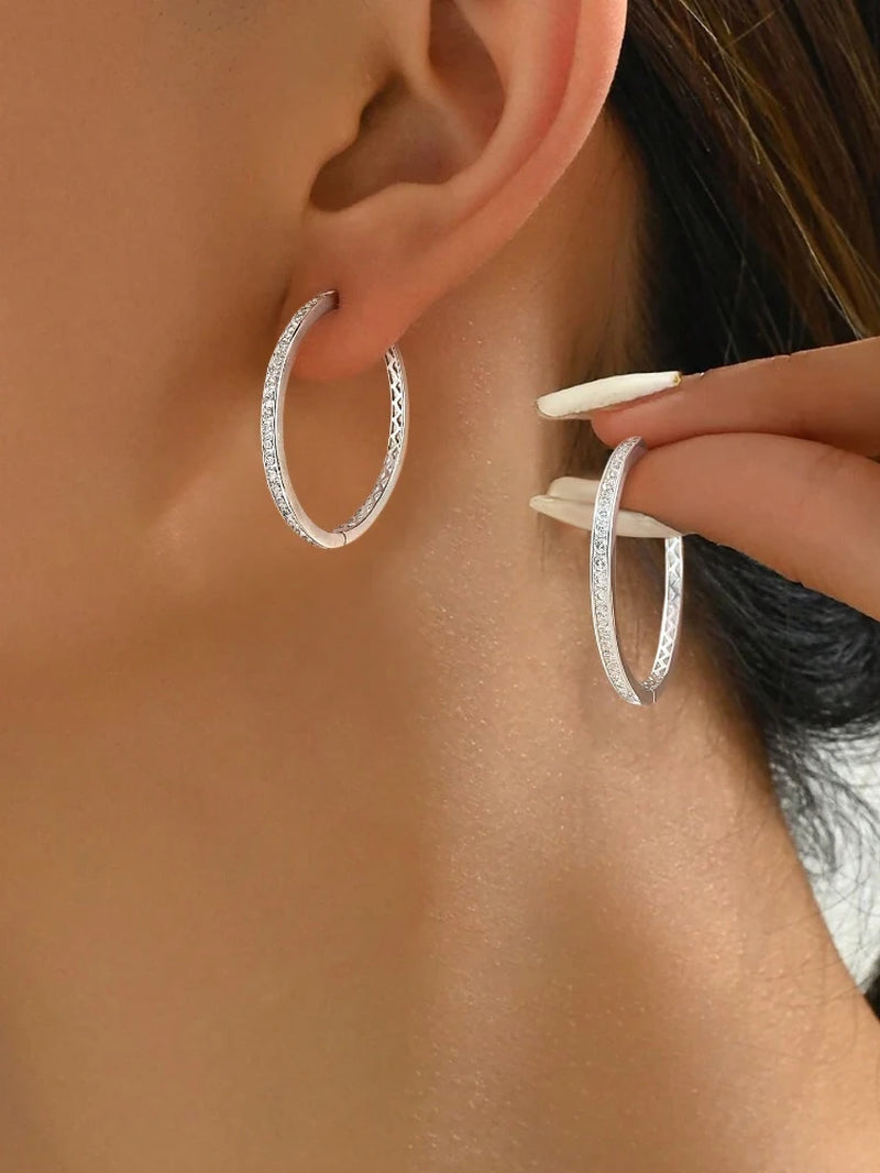 925 Sterling Silver Zircon Hoop Earring