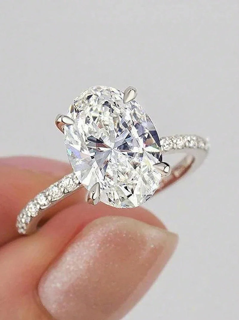 925 Sterling Silver Elliptical Zircon Ring