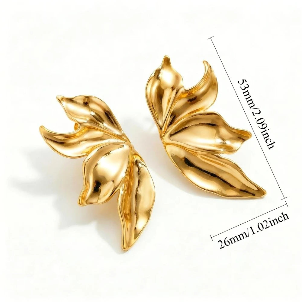 Leaf Gold Plated Statement Stainless Steel Stud Earrings