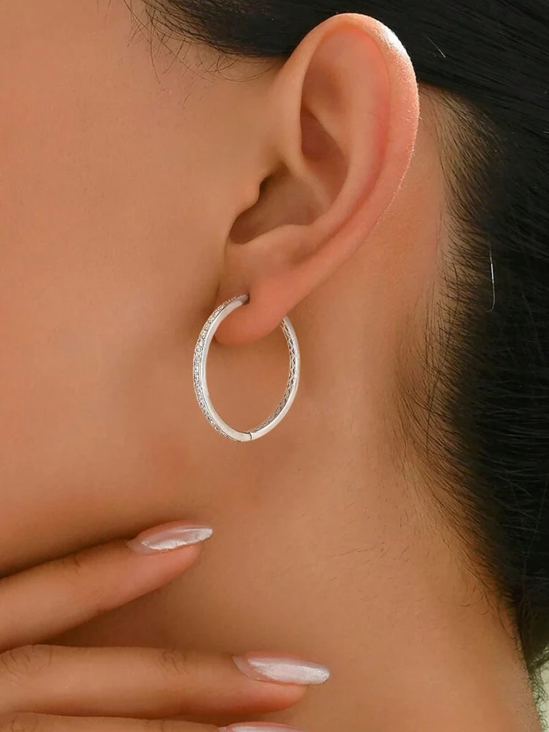 925 Sterling Silver Zircon Hoop Earring
