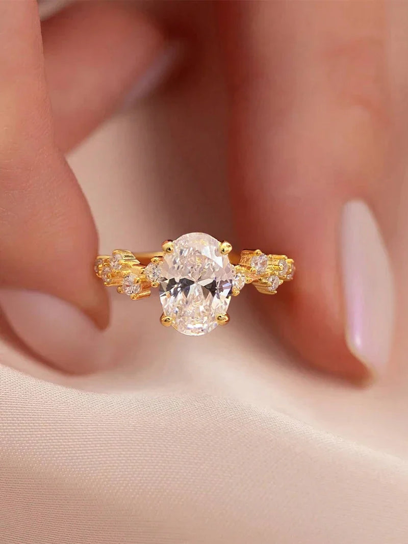 925 Sterling Silver Elliptical Zircon Ring