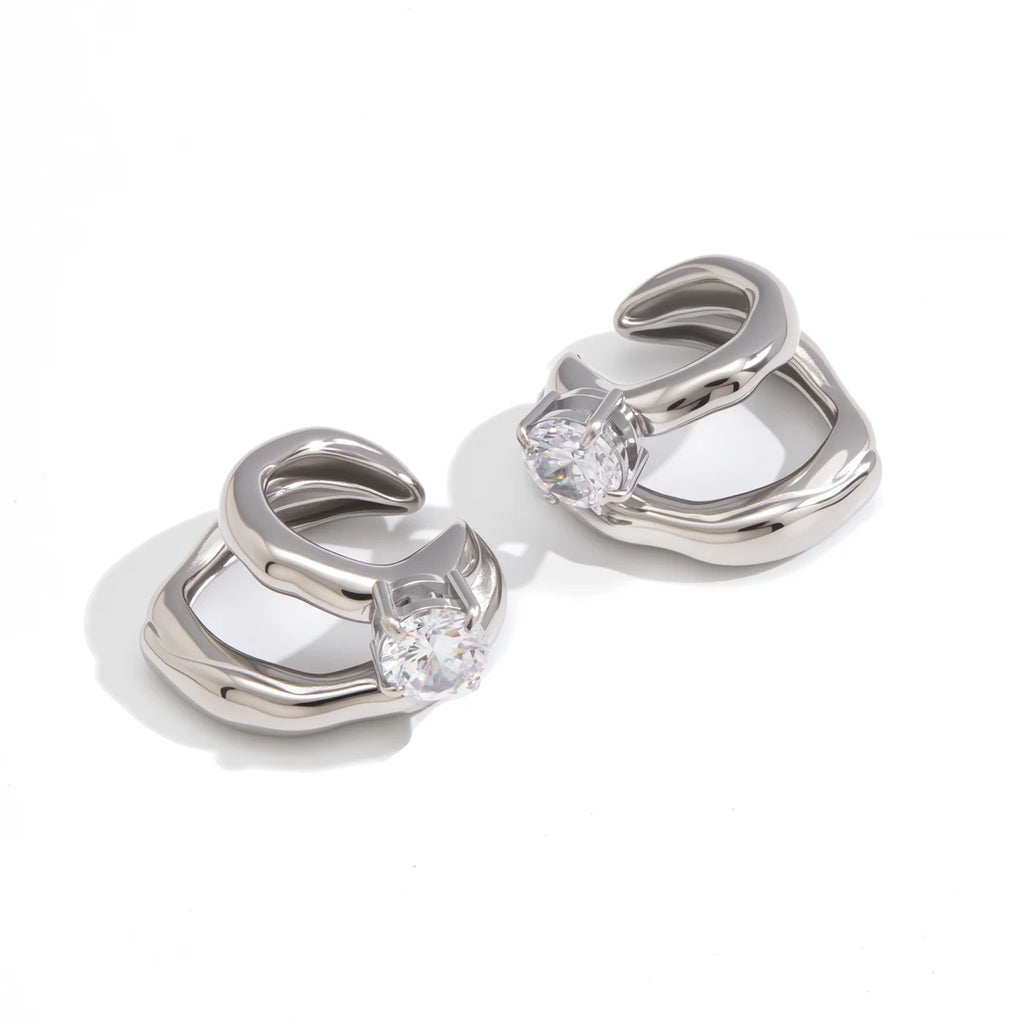 Yori Exquisite Cubic Zirconia Double Layer Clip-On Earrings