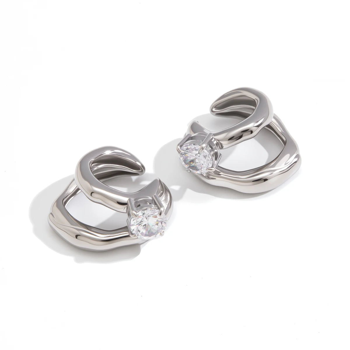 Yori Exquisite Cubic Zirconia Double Layer Clip-On Earrings