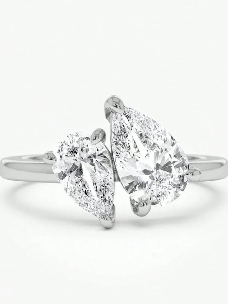 925 Sterling Silver Water Drop Zircon Ring 